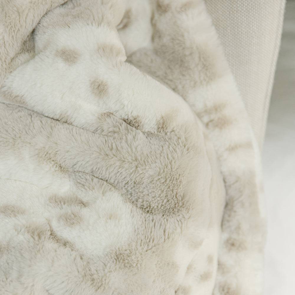 Close-up of Arctic Lynx Posh Minky Blanket showcasing ultra soft faux fur texture